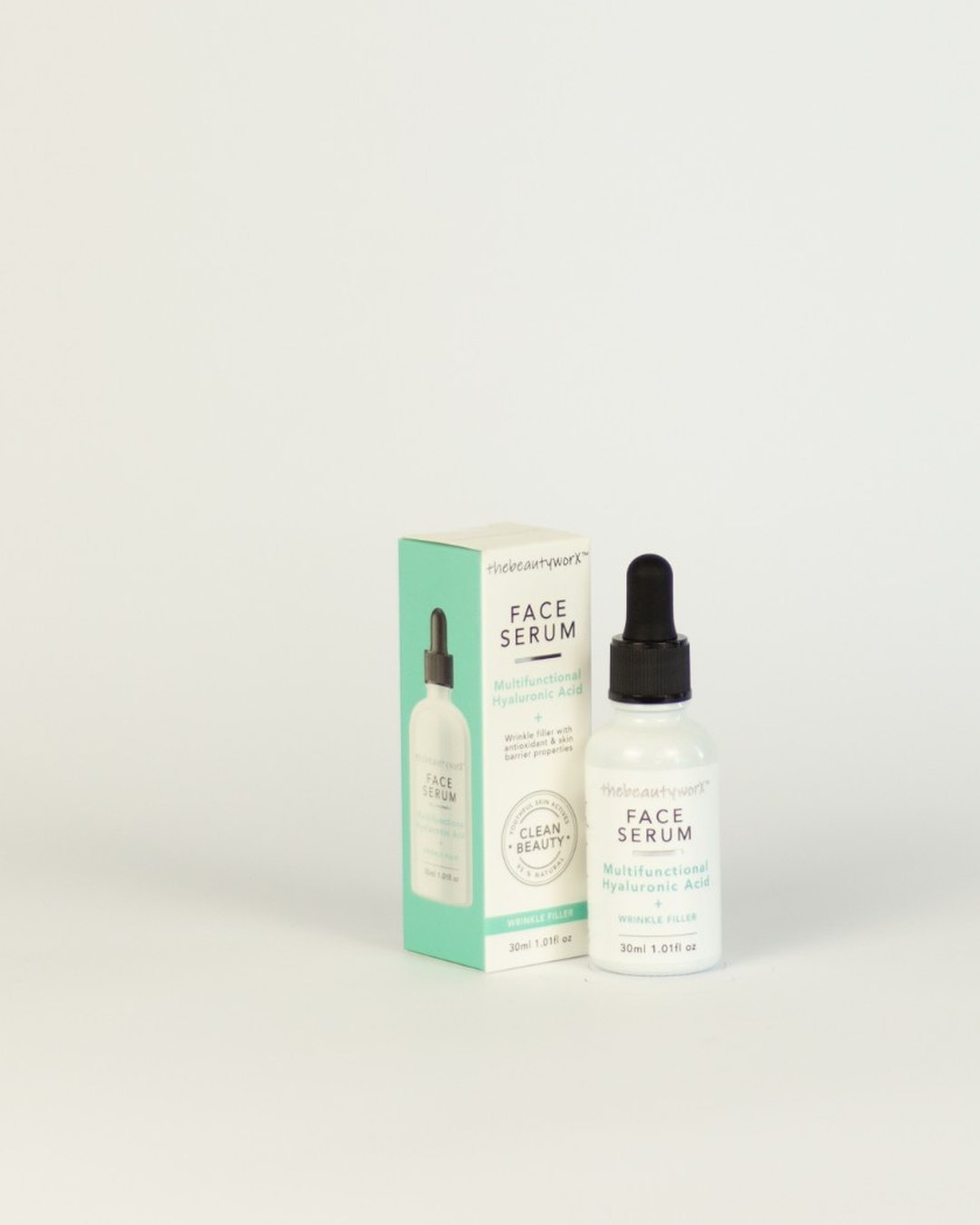 thebeautyworX face serum and its box on a white background